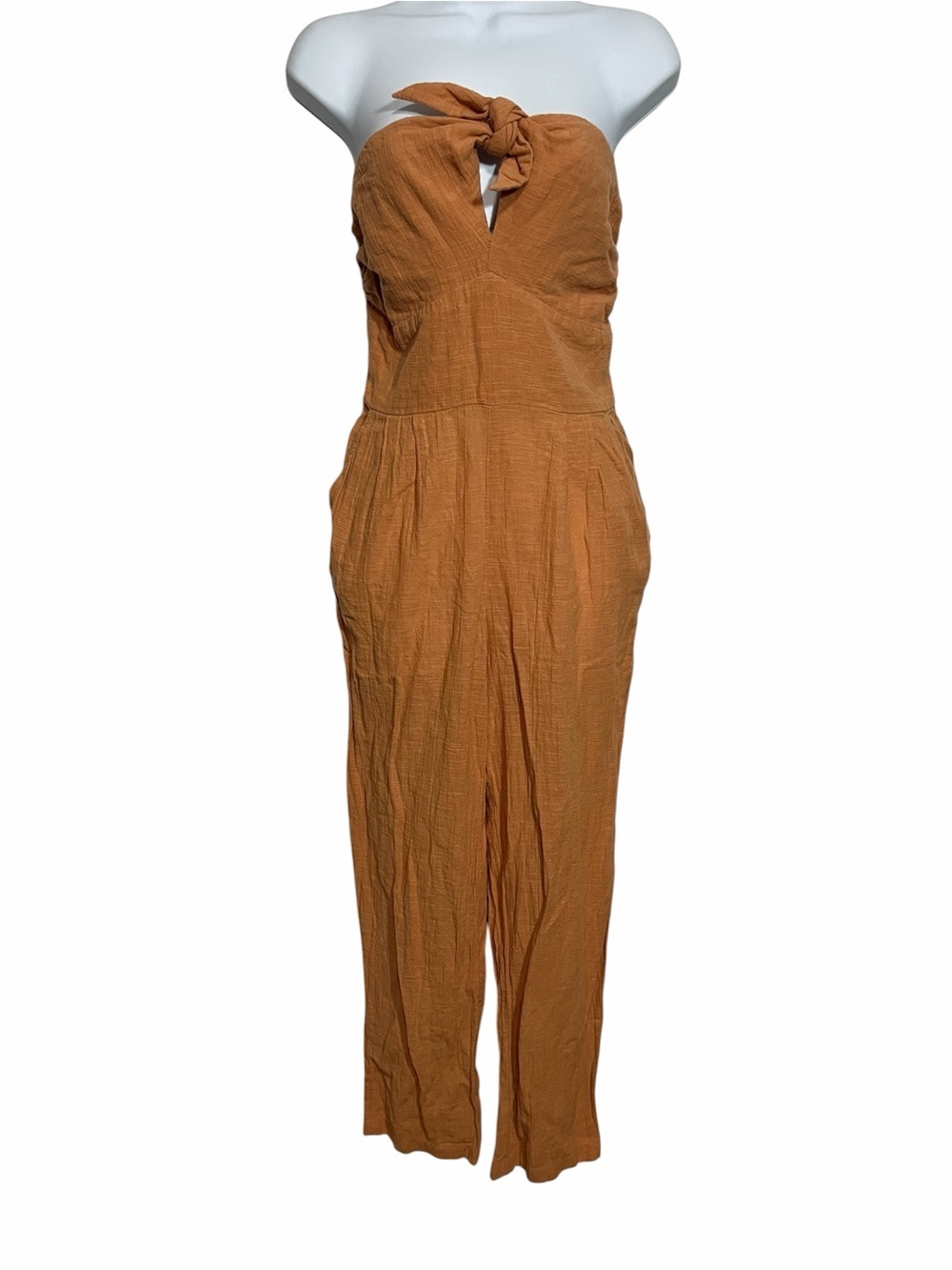 l*space Orange Strapless Tie-Front 100% Cotton Jumpsuit Size Small Light Boho